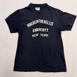 Vintage Hanes Shirt Mens Medium Black Where In The Hell Is Endicott New York Tee